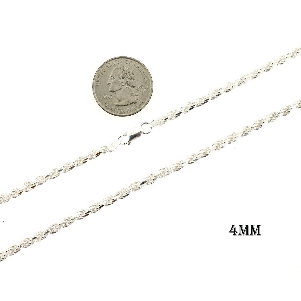 Real SOLID 925 Sterling Silver 4mm 22" Diamond Cut Rope Chain Necklace - Picture 3 of 6